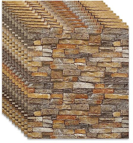 Pannelli da parete 3D, autoadesivi, 10 pezzi, effetto pietra, 77 x 70 cm, 4 mm, autoadesivi, per cucina, camera da letto, bagno, soggiorno (giallo)