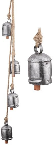Vivanta Handgefertigte Tür-Hängeglocken Windspiele am Seil, Windglocke für Tür, Kuhglocken Cluster Wandbehang Dekor Harmonie Glocken für drinnen oder draußen, Weihnachtsglocke handbedruckt (Silber-A,