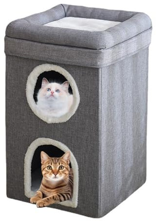 Aizuoni 3-stöckige Katzenwohnung | 3-stöckige Indoor-Katzenhöhle Mit Krallenschärfer, Katzenkratzbaum Mit Höhlen, Katzenturm Kratzbaum Katzenmöbel, Grau