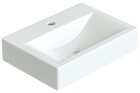Waschbecken aus Keramik Eckig 45 x 33 cm Aufsatzwaschbecken für Waschtisch Unterschrank Waschplatz Handwaschbecken Weiß mit Hahnloch | OHNE Überlauf | OHNE Wasserhahn | OHNE Ablaufventil