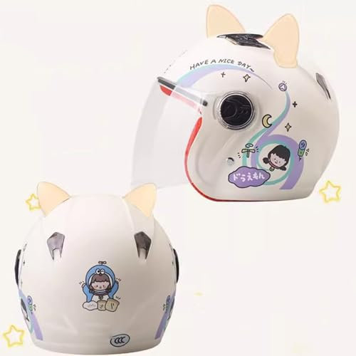 QJWMatic Simpatico Casco da Moto per Bambini Casco Aperto per Tutte Le Stagioni Mezzo Casco con Visiera Parasole Casco Jet per Ciclomotore Ragazza Ragazzo B,50-54CM