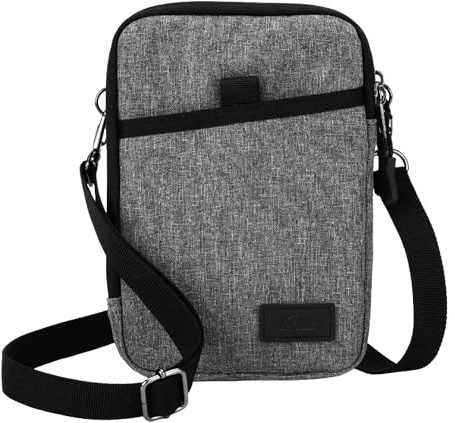 KIWIFOTOS Triple Phone Travel Neck Pouch Cross Body Bag with Shoulder Strap Carabiner Multi-Function for Smartphone Card Passport Travel Accessories, Internal Dimensions 170 x 110 x 15mm (Gray)