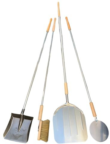 Pale per pizza rettangolare in alluminio 32x34 cm spazzola tonda pala cenere 4 pz manico in alluminio terminale in legno di faggio
