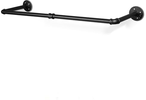 Jiubiaz Kleiderstange Wandrmontage,92 cm Kleiderständer für die Wand,platzsparend,Industrierohr Kleiderstange, 65kg Belastbar,schwarz,Stabil Metall Garderobenstange für Schlafzimmer