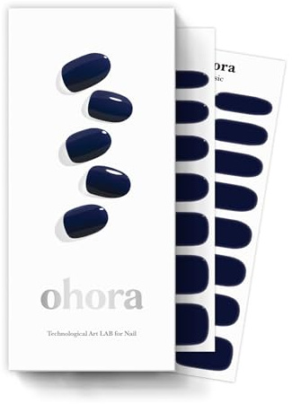 ohora Semi Cured Gel Nail Strips (N Royal Navy) - Blue, Solid, Works with Any UV/LED Lamps, Salon-Quality, Long Lasting, Easy to Apply & Remove - Includes 2 Prep Pads, Nail File & Wooden Stick