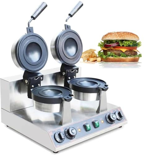 YLANMEI Macchina per Waffle Commerciale per Hamburger, Macchina per Waffle elettrica in Acciaio Inossidabile, Macchina per la Cottura di Hamburger Antiaderente per panetterie, Snack Bar,Double