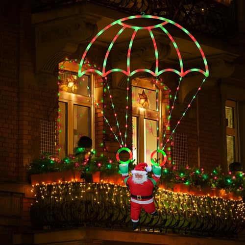 Moxled Weihnachtsbeleuchtung Außen Batterie Rot & Grün - 85cm LED Fallschirm Lichterkette Batterie mit Timer, 8 Modi, Wasserdicht Lichterkette Weihnachten für Innen Außen Garten Weihnachtsdeko Fenster