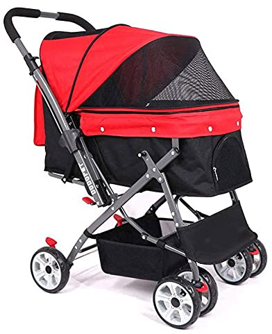 Foldable Dog Stroller for Medium/Large Dogs and Cats - Red Pet Travel Trolley Cart | 25kg Max Load Capacity