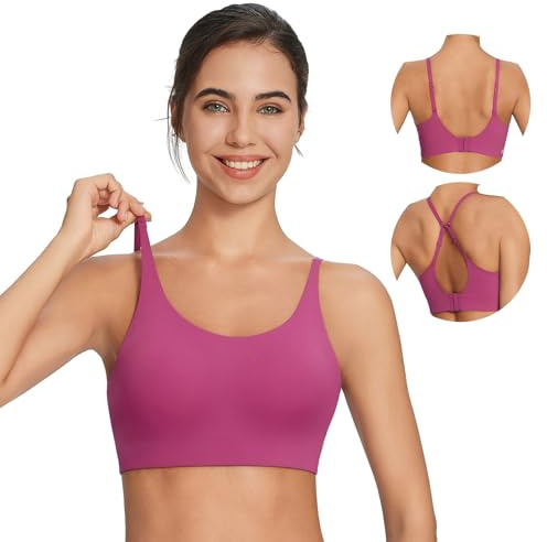 BALEAF Nuleaf Sport-BHS för kvinnor axelbandslös longline yoga bh med vaddering lätta formade kupor träning crop top, 2-röta, S