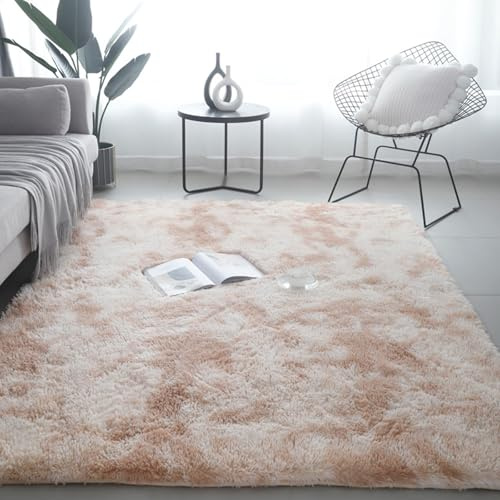 XUEDNGM Teppich Kunstfell Teppich Hochflor 75 x 85 cm Moderner Dicher Teppich Schlafzimmer Bettvorleger Waschbar Bis 30 Grad, Super Soft, Anti-Rutsch, Flauschig für Wohn Schlafzimmer, Creme Farben