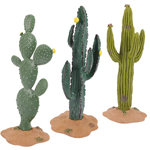 QUMIIRITY Statue Miniature De Cactus Décoratif en PVC Vert Clair, Lot De 3 Pièces, Décoration Artisanale pour Bureau, Maison Et Voiture, Ornement Micro Paysage Cactus à Fleurs Jaunes