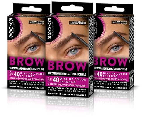 Syoss Brow Tint - Colorazione permanente per sopracciglia - marrone scuro, confezione da 3 pezzi, copertura totale e colore durevole
