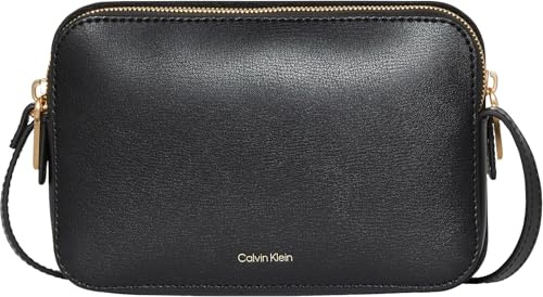 Calvin Klein Bolsa de cámara alargada con logotipo de aluminio para mujer, LV04F3276G, cruzada, color negro (negro/coco tostado), talla única, Negro (negro/coco tostado), One Size