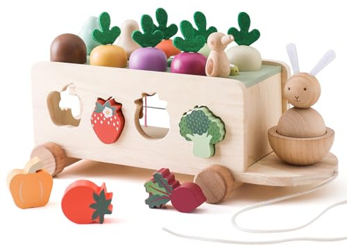 WOODEN TEETHER Montessori träleksak från 1 2 3 år, ljudspel, sorteringsspel, träpussel, morotskörd, bondgårdsleksak | pedagogiska leksaker, presenter för pojkar, flickor