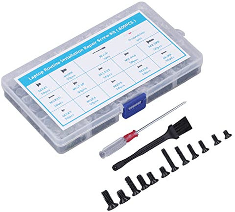 Computer Screw Set, 600Pcs Carbon Steel Flat Head M2 M2.5 M3 Screws Kit with and Brush, for PC Cases, Power Supplies, Motherboards, Laptops