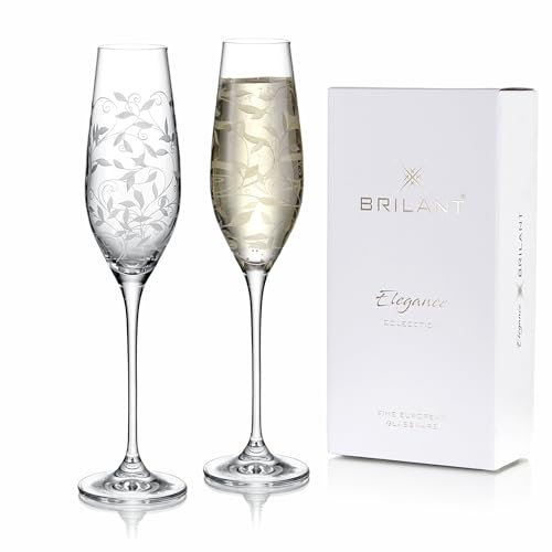 Brilant Vision Lot de 2 flûtes à champagne sans plomb, fabriquées à la main, verres à apéritif modernes, avec cristal, emballage prêt à offrir, 210 ml
