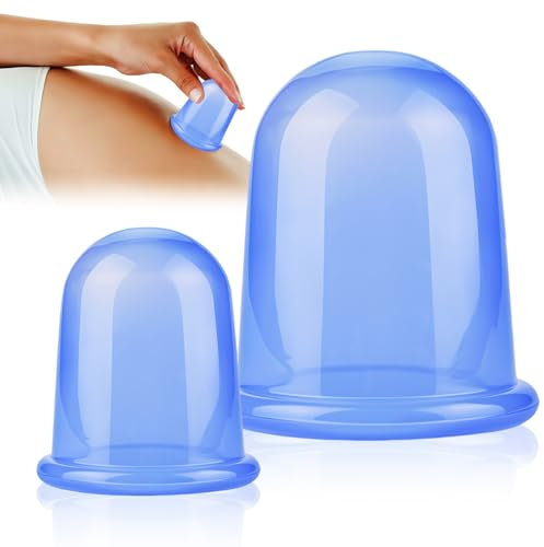 2 Coppette Massaggio in Silicone,Anti-Cellulite per Gambe e Glutei,Set di Coppettazione per Corpo e Viso,Riduzione della Pelle a Buccia d'Arancia,Facile da Usare e Lavare Blu