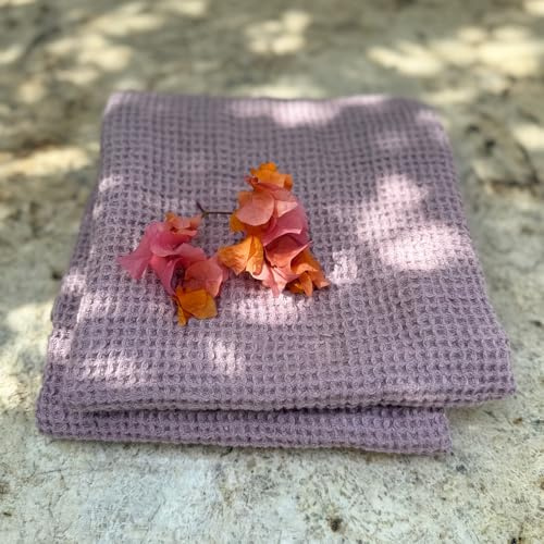 JOWOLLINA Asciugamano da bagno per sauna a mano e ospiti, 100% lino Stonewashed waffle (vintage lilla, 30 x 30 cm)