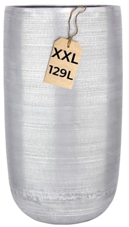 Marrakesch XXL Aluminium Blumenkübel Bodenvase 81 cm Hoch Silber Matt | Pflanzentopf Blumensäule 129 L groß rund für Outdoor Indoor | Blumentopf Blumentöpfe Camiel für Garten Balkon & Wohnzimmer
