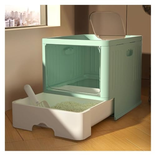 Caja de Arena, Caja de Arena Grande for Gatos Cerrada con Tapa, diseño de cajón con Entrada Superior y Pala Caja de Arena para Gatos(Green)