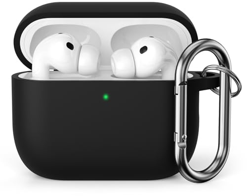 KOKOKA Custodia in Silicone Compatibile con AirPods Pro 3 Case, LED Anteriore Visibile, Case Cover Protettiva Antiurto in Silicone Morbido per Airpods Pro 3 Generazione 2025 con Moschettone, Nero