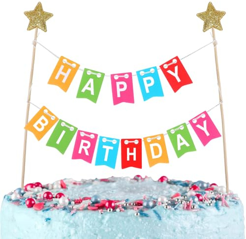 1 Set Happy Birthday Mini Cake Topper, Ymapinc Happy Birthday Cake Bunting, Mini Cupcake Toppers, Banner Decorations for Boys Girls Party