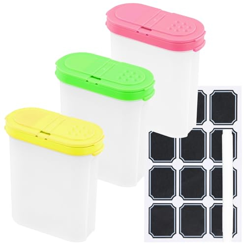 Rieoany 3 Pezzi Barattoli Spezie Con Etichette E Penna Pp 250 Ml Set Contenitori Ermetici Per Alimenti Doppia Apertura Contenitori Spezie Per Sale, Zucchero, Spezie, Tè, Frutta Secca E Cereali