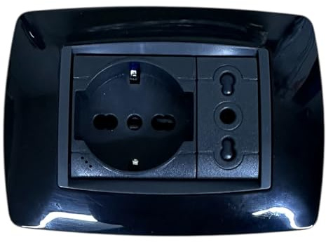 Di Tutto Per Tutti® Kit da Incasso Living Light Compatibile – Placca 3 Moduli Nero + Presa Schuko Pluristandard 10A/16A Italiana/Tedesca e Presa Bivalente 10A/16A (Nero)