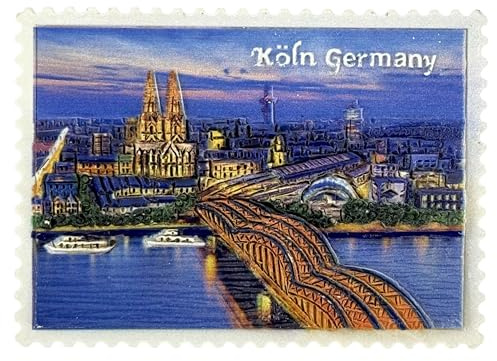 Souvenir Kühlschrankmagnet – Briefmarken-Magnet mit Köln Panorama Dom und Hohenzollernbrücke in 3D – Reiseandenken Mitbringsel Geschenkidee