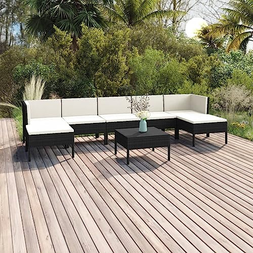 LoogCape 8-TLG. Trädgård loungeset med dynor av PE rotting väderbeständig för terrass balkong och trädgård, inklusive bord, fåtölj, bänk, vikbar, utrymmesbesparande, robust metallram