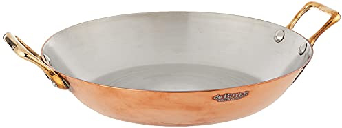 de Buyer - Inocuivre Service Round Dish Pan with Brass Handles - Copper Cookware with Stainless Steel - Oven Safe - 9.5
