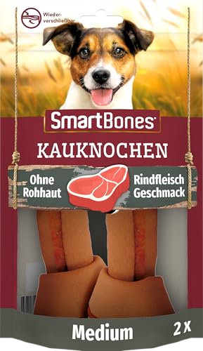 SmartBones Kauknochen Medium - Kausnack mit Rindfleisch Geschmack für mittelgroße Hunde, Knochen mit weicher Textur, ohne Rohhaut, 2 Stück