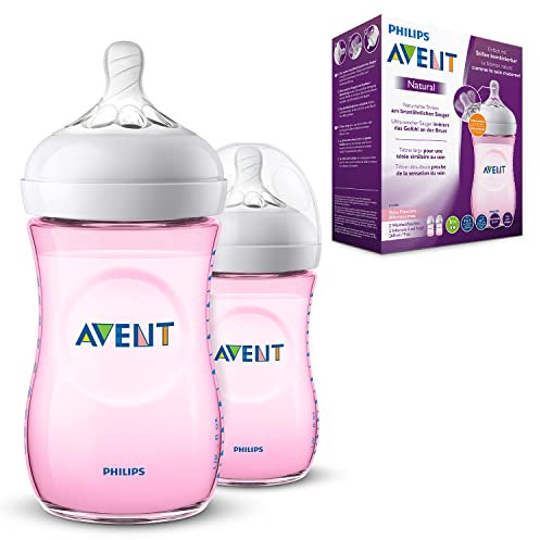 Philips Avent Natural Feeding Bottle 2 Count 260ml, Pink, Translucent, 1 month+