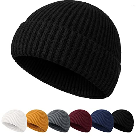 NEOLA Beanie Hat Men - Fisherman Beanie Trawler Beanie Knitted Cuffed Winter Hat Skullcap Gifts for Men UK Black