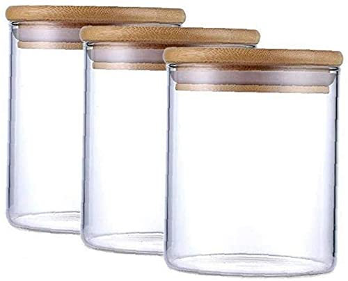 Bottiglie Per Barattoli Da Cucina In Vaso Di Vetro Per La Conservazione Degli Alimenti 3 Pezzi Con Coperchio In Legno Per Caramelle Al Tè Di Fagioli-500ml