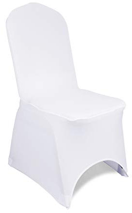 WedDecor Spandex White Chair Cover Stretch Fabric Removable Washable Protective Chair Slipcovers For Weddings Banquets Ceremony Hotel Dining Parties Decor, 10pcs
