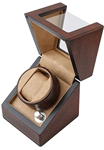 LSRRYD Remontoir Ecrin pour Montre Automatique Boîte de Rangement en Bois pour 1 Montres Boîte de Présentoir pour Montre avec Moteur Mabuchi Silencieux 4 Modes de Rotation