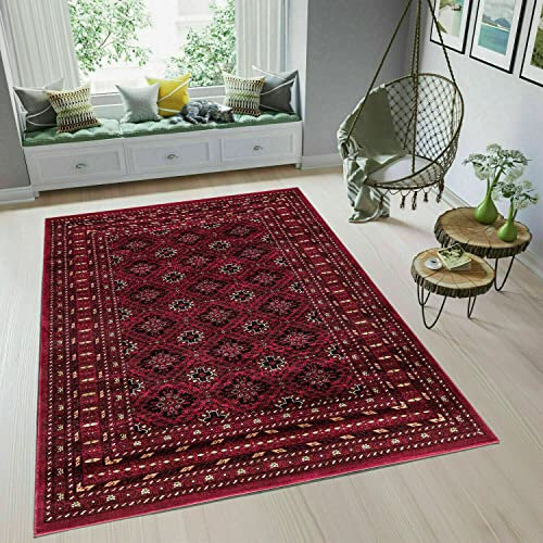 householdfurnishing Vintage Traditional Non Slip Rug Bedroom Living Room Carpet Mat Runners Floral Pattern Wide Area Persian Style Rugs (60 x 110 cm - Door Mat, Tagab Red)
