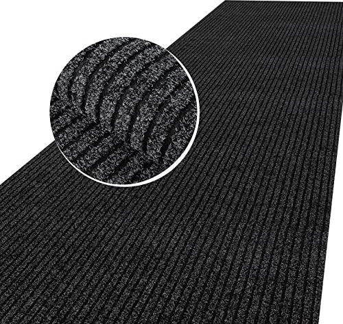 ANRO Felpudo atrapador de la suciedad, alfombra de pasillo, alfombra de limpieza por metros, para interior y exterior, entrada en rollo de color negro, 400 x 100 cm