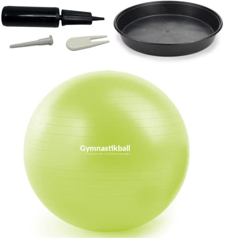ATC Handels GmbH Gymnastikball Set Ø 45, 55, 65 & 75cm inkl. Stopperschale, Ballpumpe, Ventilöffner und Maßband - Fitness, Therapie und als Sitzball fürs Büro, 55cm, apfelgrün