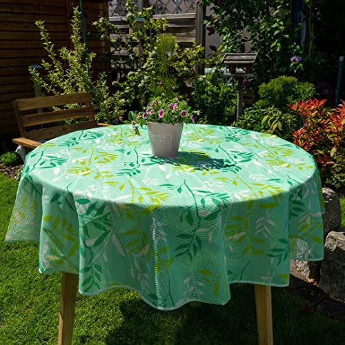 laro Gartentischdecke Wetterfest rutschfest Rund/Oval/Eckig, Muster:Blätter Grün, Größe:Rund Premium 160cm