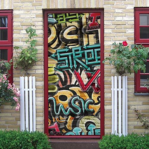 Fototapete Türtapete Selbstklebend 3D Türposter Kreativer Graffiti-Text 77X200Cm - Abnehmbar Wandtattoo Türfolie Poster Tapete Türaufkleber Für Tür, Wohnzimmer, Schlafzimmer, Küche Und Bad