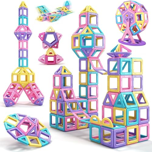 Purpledi Costruzioni Magnetiche per Bambini 60 Pezzi, Giochi Educativi Mattoncini Magnetici per Bambini Bambina Bimbo 3 4 5 6 7 8 Anni Giochi Educativo Magneti Compleanno Natale Ottima Idea Regalo