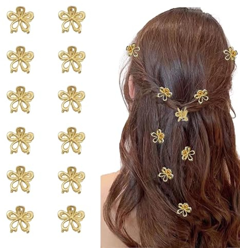 12 Stück Mini Haarspangen,Haarspangen Damen,Haarklammer Blume Goldene Blumen Haarklammern,Robuste Mini Metallklammern, Niedliche Haarklammern,Haar Accessoires für Frauen und Mädchen