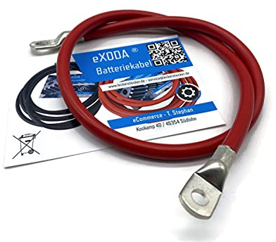 eXODA câble de Batterie 35 mm² 75cm M10 M8 Rouge Flexible 314A Auto Bateau | Câble de batterie, 35 mm², 75 cm de longueur, construction flexible, œillets M10 M8, jusqu'à 314A à 12V, fabriqué en Allemagn