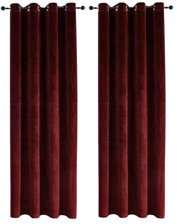 TiborTex Samt Vorhäng 2er Set Bordeaux Ösen 140x175 cm Verdunkelungsvorhang samtweich Blickdicht Gardine abdunkelnd Wohnzimmer Schlafzimmer