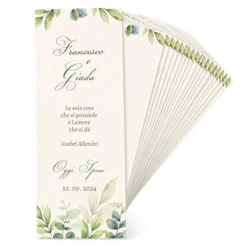 CORMAR 60 Pezzi Segnaposto Bigliettini Matrimonio Personalizzati con Nomi Sposi e Data - Segnaposto Tavolo Eleganti 9x5cm - Carta Premium 300g - Frase Personalizzabile - Ricordo Bomboniera Invitati