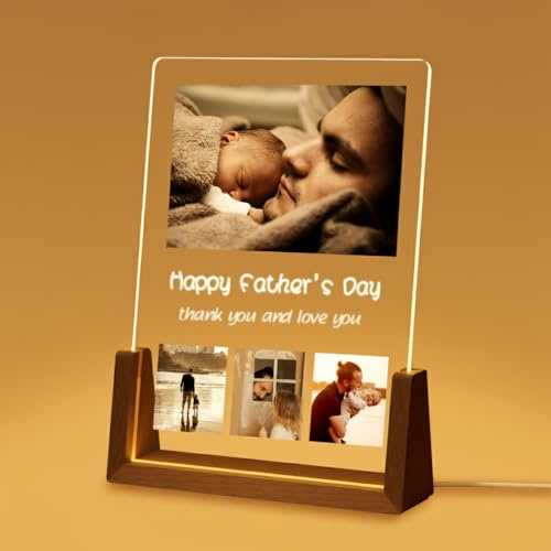 Placa LED Personalizada Regalo Personalizado Papa - Regalo Día del Padre, Marco de Fotos Papá, Base con Iluminación Opcional, Regalos Originales Cumpleaños Navidad