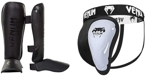 Venum Unisex Schienbeinschutz Challenger Schienbeinshoner, Schwarz/Matt, M & Unisex dyb beskyttelse udfordring Tiefschutz, Schwarz/Weiß, M EU