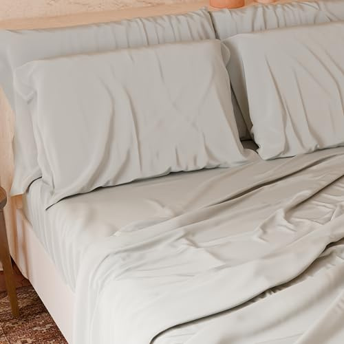 PETTI Artigiani Italiani - 4-teiliges Bettwäsche-Set für französisches Bett, weich und atmungsaktiv, Bettwäsche-Set mit Oberlaken, Spannbettlaken mit elastischen Ecken und 2 Kissenbezügen, grau